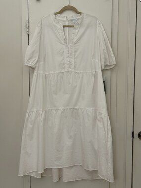 London Times High/Low Tiered Summer Dress White with Short Sleeve NWT (Size 18W)